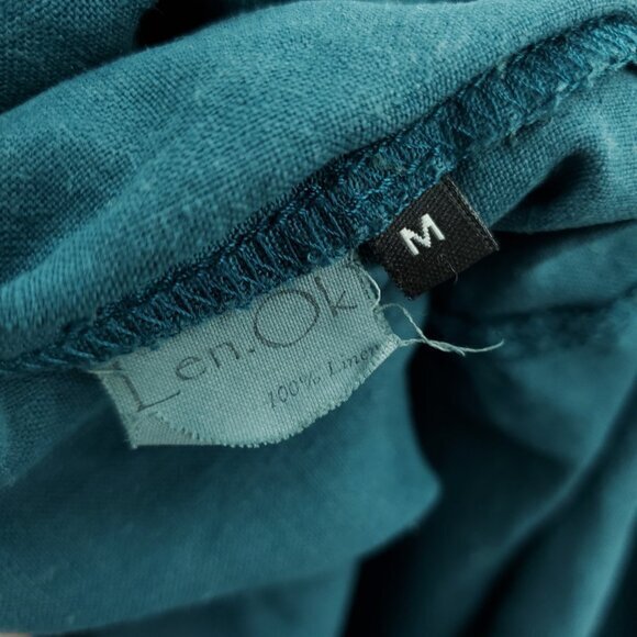 Len.Ok 100% Linen Relaxed Fit V-Neck Short Sleeve Dress M Blue/Green/Teal - Picture 3 of 14